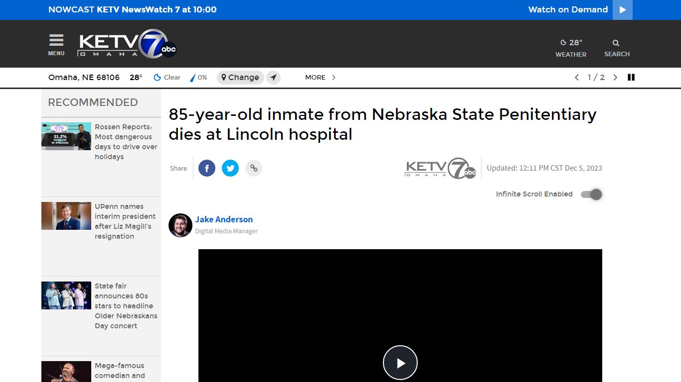 Inmate from Nebraska State Penitentiary dies at Lincoln hospital